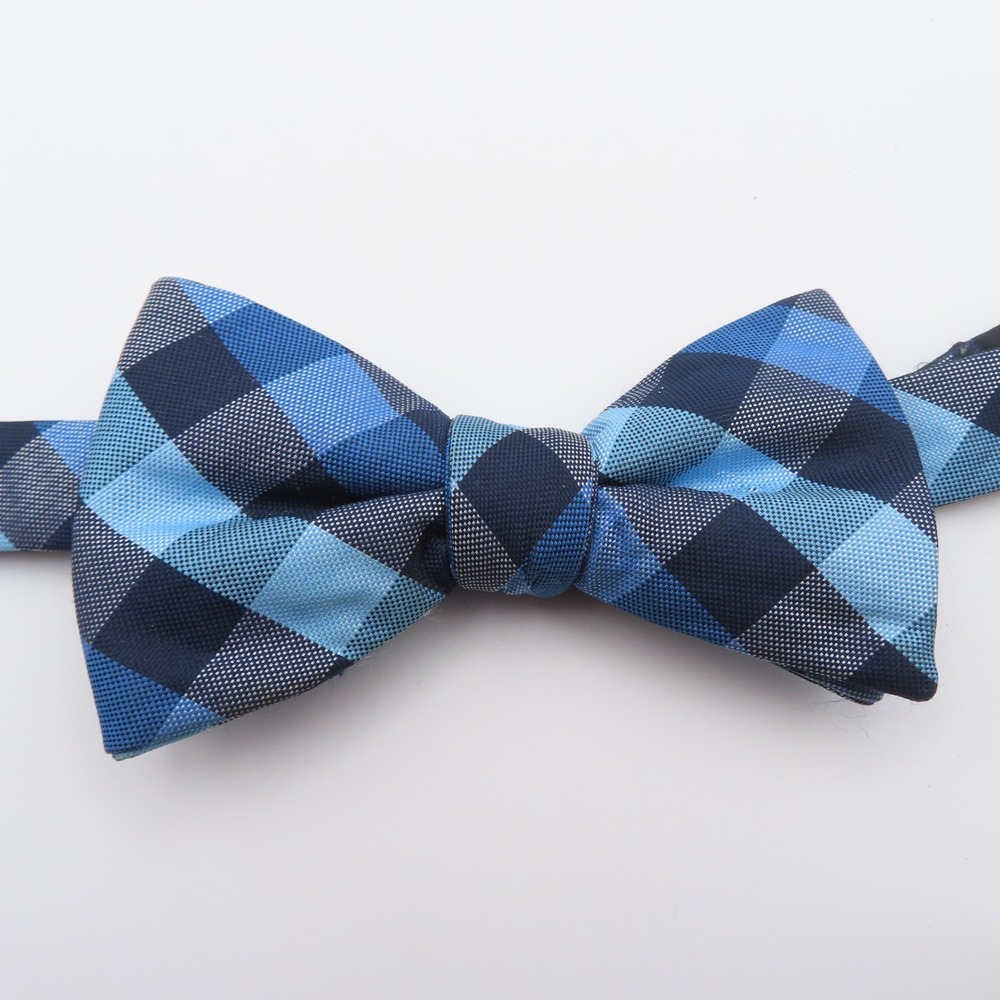 Express Bow Tie Polyester Blue Check 2.5" Wide Pre Tied